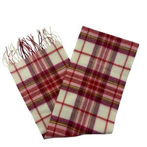 Lochcarron of Scotland 100% Lambswool Scarf Pink Red Cream Plaid 9x68